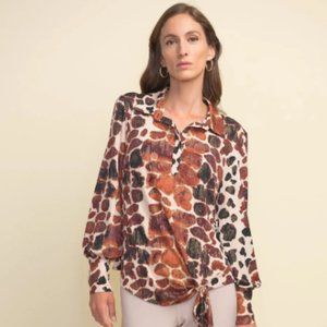 *NEW*Joseph Ribkoff Multi Giraffe Print Waist Tie Blouse Top Long Sleeve- Sz 10